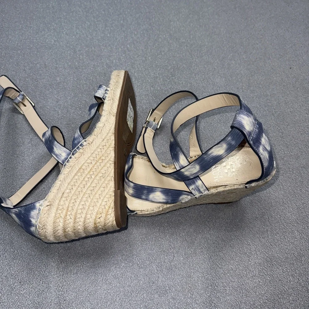 Vince Camuto Sandal Womens 7.5 Leddy Navy Espadrille Wedge Heel Ankle Wrap Suede